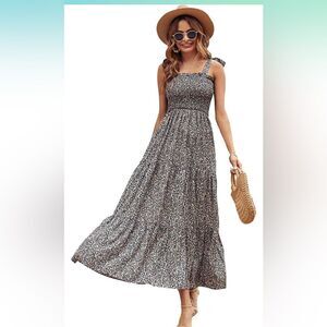 Floerns Women's Floral Print Tie Strap Square‎ Neck Ruffle Boho Maxi Dress Small